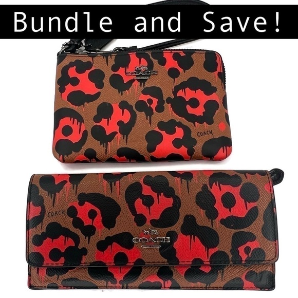 Coach Wild Beast RARE Leopard Orange Brown Animal Print Leather Wallet NWOT - Picture 10 of 10